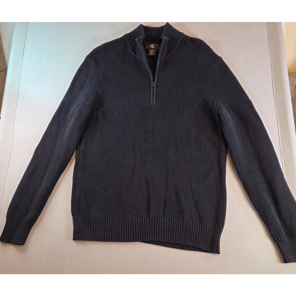 Calvin Klein Navy 1/4 Zip Cotton Sweater Men’s XL (Fits Like Large)